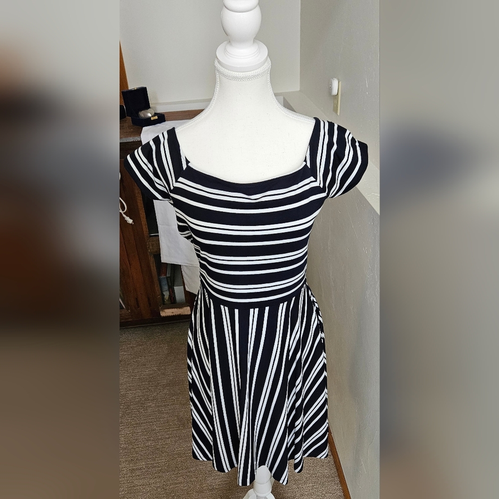 Loft Navy and White striped dress